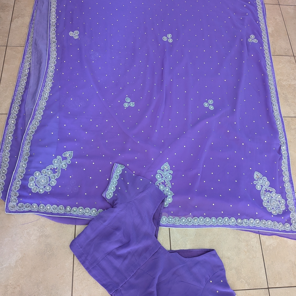 Purple Embroidered Sari with Blouse